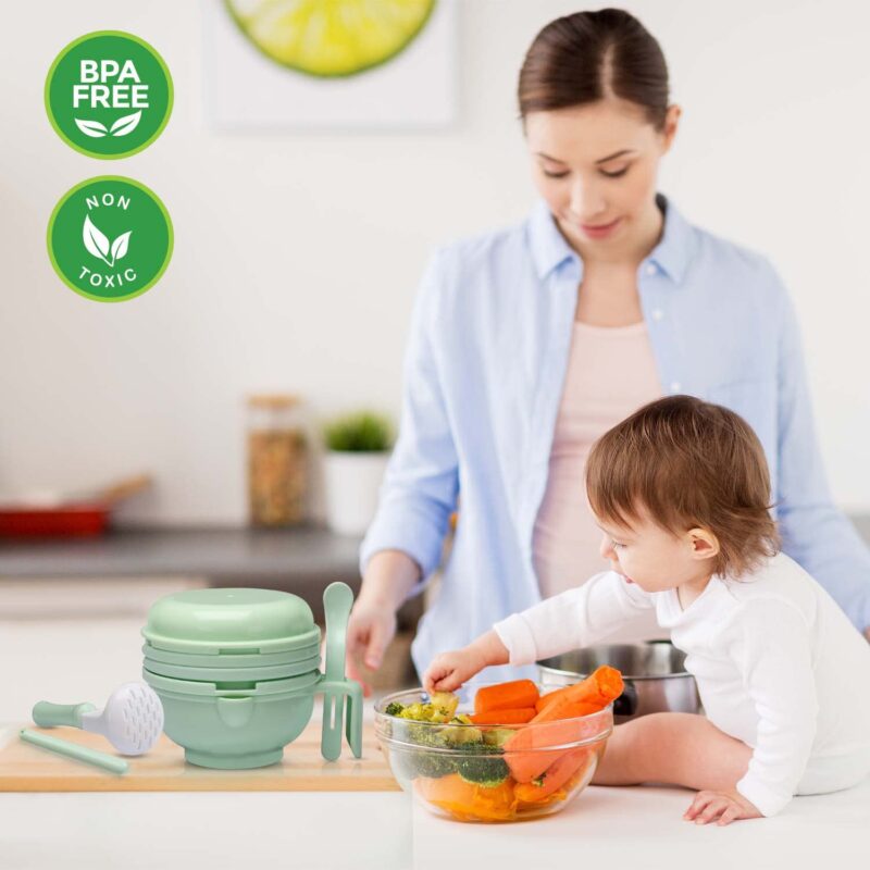 LuvLap 9 in 1 Baby Food Masher Mill, Food Grinder Cum Processor, with Multifunction Textured Mashing & Filtering Plates, with Serving Bowl (Light Green) - Image 6