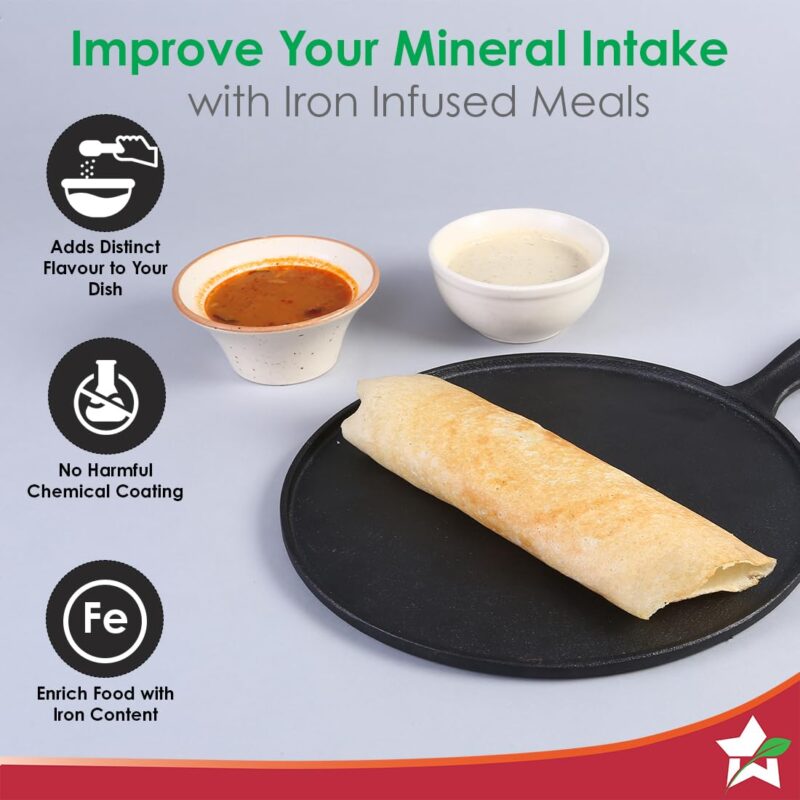 Wonderchef Forza Cast-Iron 27 cm Dosa Tawa Pan | Pre-Seasoned Cookware | Induction Friendly | 4 mm | with Lifetime Exchange Warranty - Image 7
