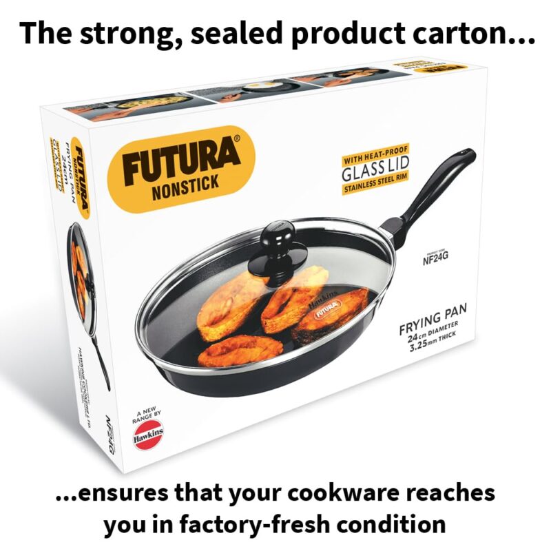 Hawkins Futura 24 cm Frying Pan, Non Stick Fry Pan with Glass Lid, Frypan, Black (NF24G) - Image 3
