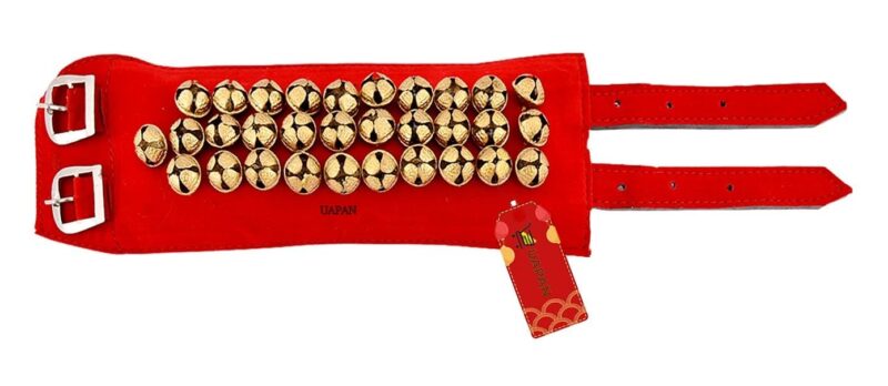 UAPAN 3 line Ankle Bells Velvet Pad for Classical Bharatanatyam Kathak Dance with Adjustable Strap (Red Velvet Belt) - Image 3