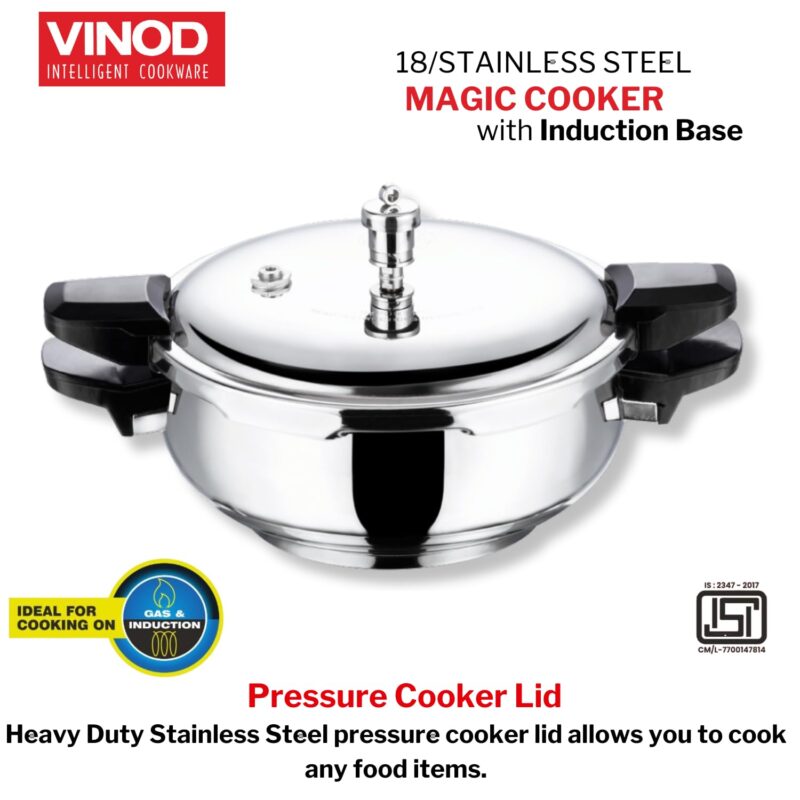 Vinod Magic Stainless Steel Smart 3 in 1 Pressure Cooker 3.5 Litre | 5mm Thick Base | All in One Cooker with Strainer & Glass Lid | Induction and Gas Base | ISI certified | 2 Years Warranty - Image 5