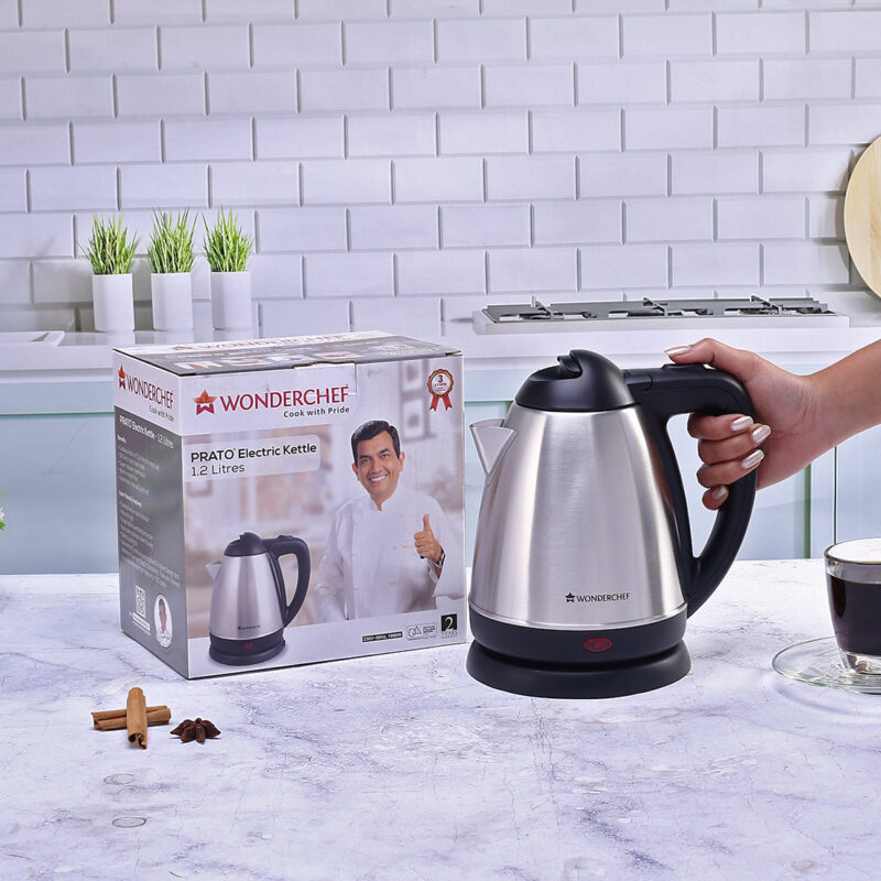 Prato Automatic Stainless Steel Cordless Electric Kettle, 1.2 Litres, Built-in Metal Filter, 304 Stainless Steel Interior, Ergonomic Handle Design, 1000W, 2 Years Warranty - Image 2