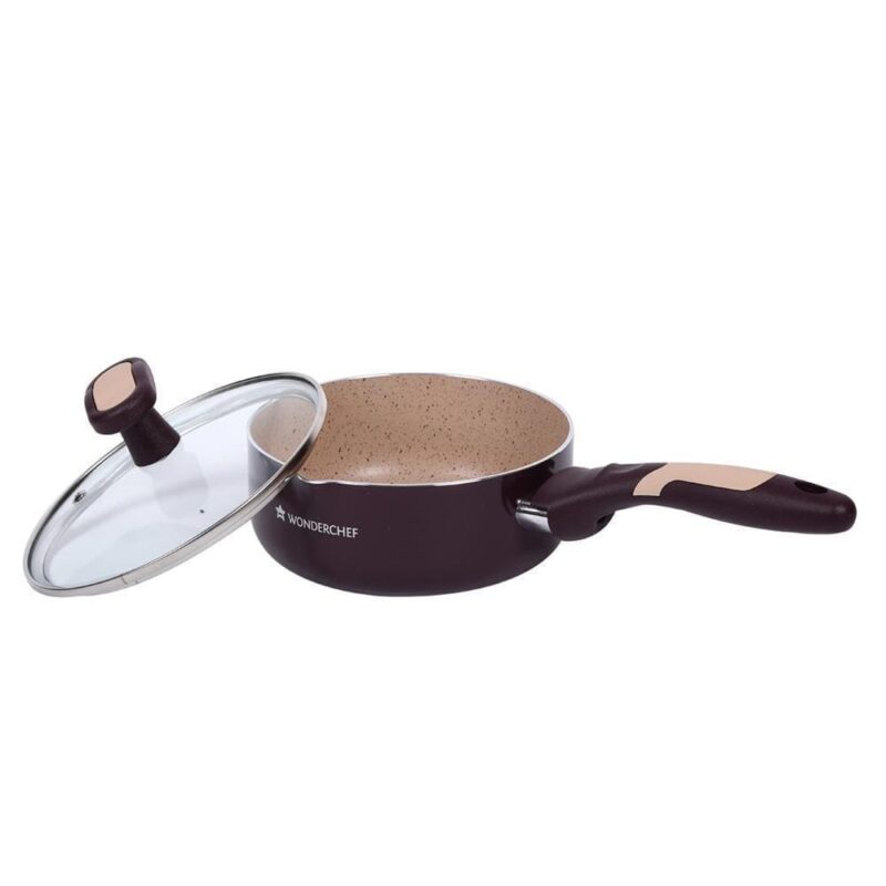 Burlington Nonstick Cookware Set, 5Pc (Wok with Lid, Sauce Pan With Lid, Fry Pan), Induction Bottom, Soft-touch Handles, Virgin Grade Aluminium, PFOA/Heavy Metals Free, 3mm, 2 Years Warranty, Maroon and Beige - Image 3