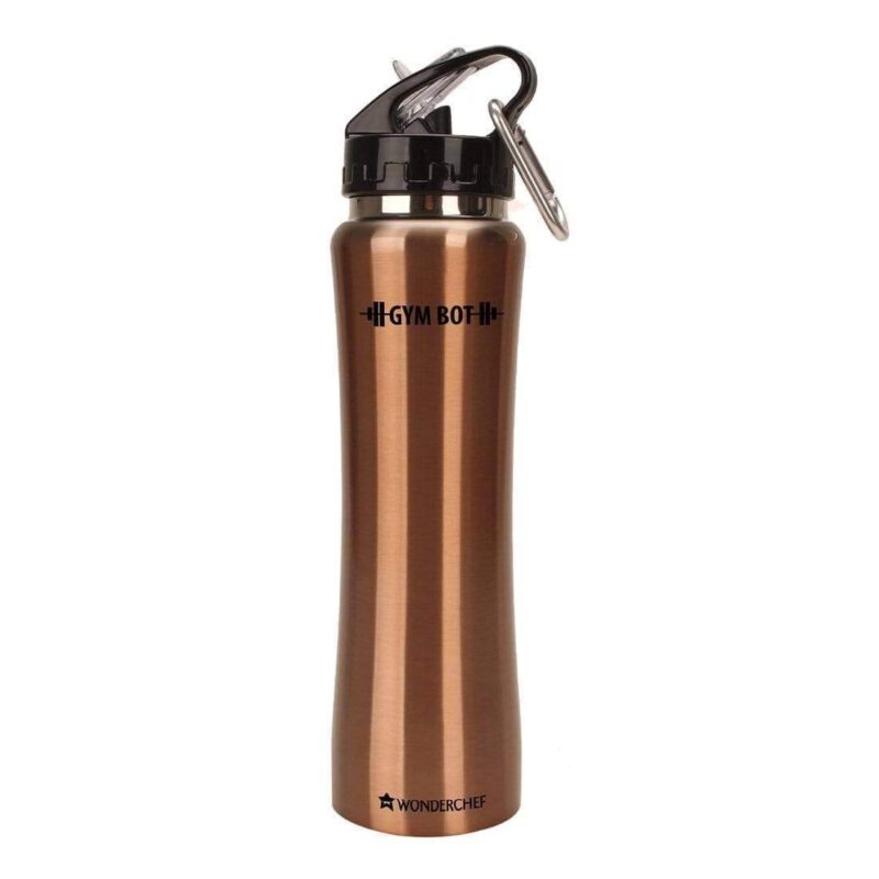 Gym-Bot, 750ml, Stainless Steel Single Wall Water Bottle, Light Weight, Spill and Leak Proof, Brown, 2 Years Warranty - Image 3