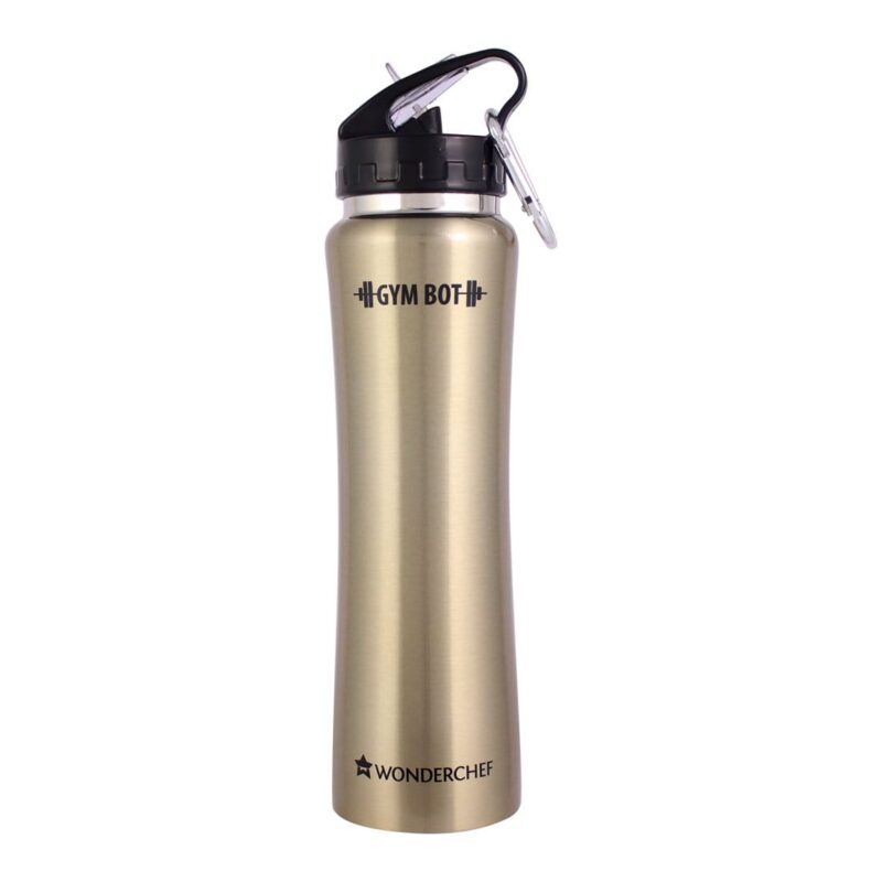 Gym-Bot Stainless Steel Single Wall Water Bottle - Gold,750ml - Image 11