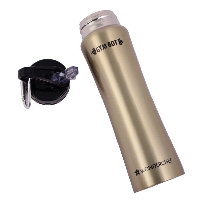 Gym-Bot Stainless Steel Single Wall Water Bottle - Gold,750ml - Image 2