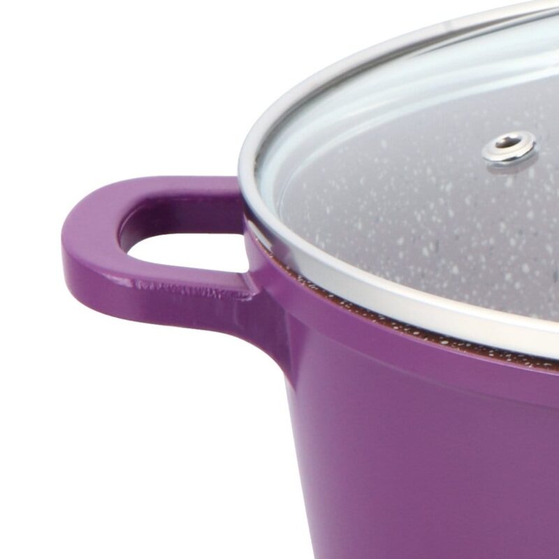 Granite Die-Cast Non-stick 6-piece Casserole Set with Lids, Induction bottom, Soft-touch handles, Virgin grade aluminium, PFOA/Heavy metals free, 3.5mm, 2 years warranty, Purple - Image 9