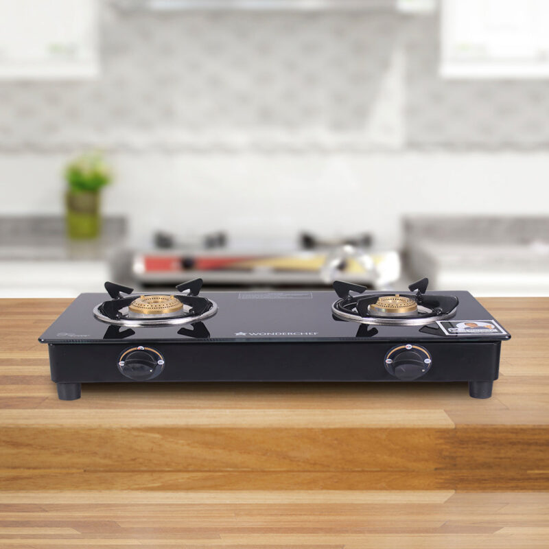 Ultima 2 Burner Manual Glass Cooktop | 6mm Toughened Glass Cooktop | Stainless Steel Drip Tray | Anti-Skid Legs | Large Pan support | Manual Ignition | 360 Degree Revolving Nozzle | Black Steel frame | 2 Year Warranty | Black - Image 6