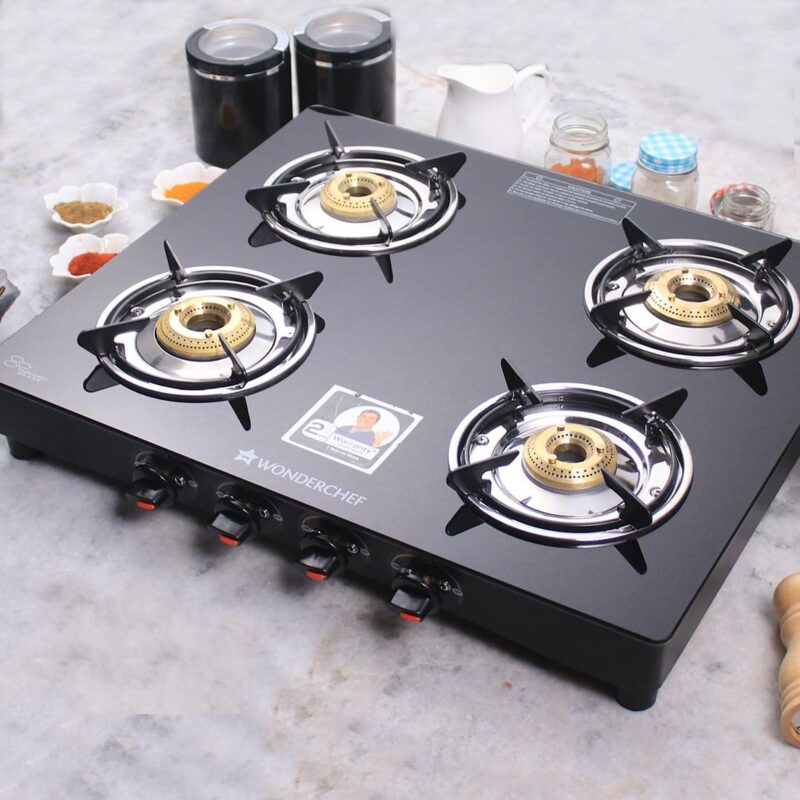 Ruby  4 Burner Glass Cooktop, Black Toughened Glass with 1 Year Warranty, Ergonomic Knobs,  Heat-Efficient Brass Burners, Stainless-steel Spill Tray, Manual Ignition - Image 19