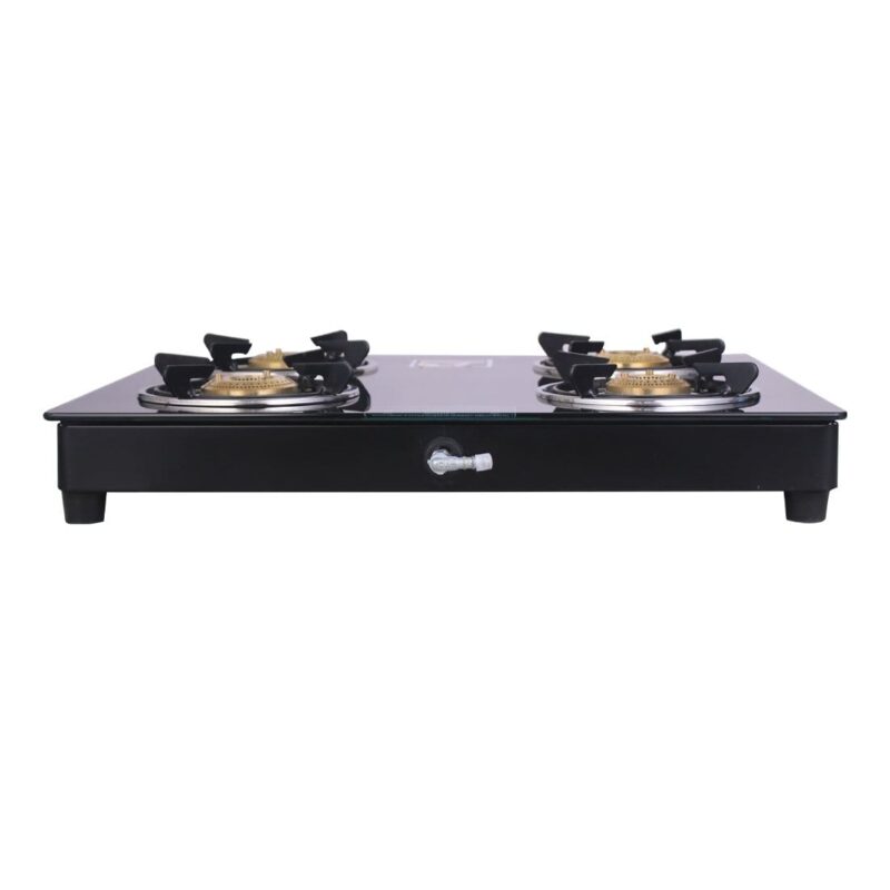 Ruby  4 Burner Glass Cooktop, Black Toughened Glass with 1 Year Warranty, Ergonomic Knobs,  Heat-Efficient Brass Burners, Stainless-steel Spill Tray, Manual Ignition - Image 2