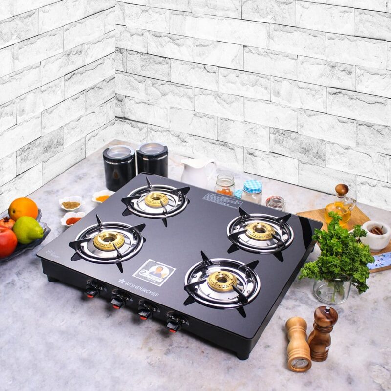 Ruby  4 Burner Glass Cooktop, Black Toughened Glass with 1 Year Warranty, Ergonomic Knobs,  Heat-Efficient Brass Burners, Stainless-steel Spill Tray, Manual Ignition - Image 21