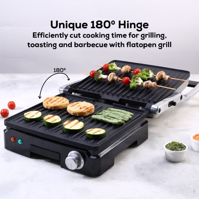 Sanjeev Kapoor Tandoor Family Size Plus| Electric Contact Grill & Sandwich Maker| 1800 Watt| Non-stick Grooves Healthy cooking | Super fast heating | 2 Year Warranty| Black & Silver - Image 2
