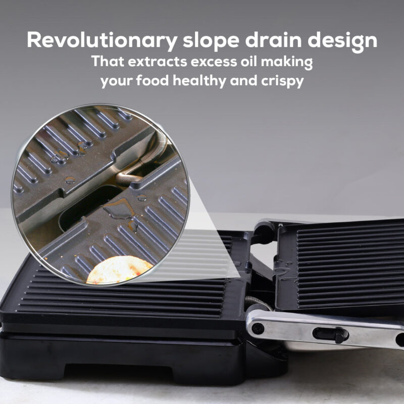Sanjeev Kapoor Tandoor Family Size Plus| Electric Contact Grill & Sandwich Maker| 1800 Watt| Non-stick Grooves Healthy cooking | Super fast heating | 2 Year Warranty| Black & Silver - Image 4