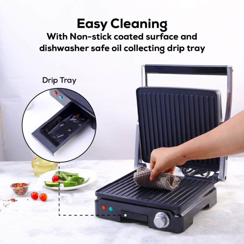 Sanjeev Kapoor Tandoor Family Size Plus| Electric Contact Grill & Sandwich Maker| 1800 Watt| Non-stick Grooves Healthy cooking | Super fast heating | 2 Year Warranty| Black & Silver - Image 5