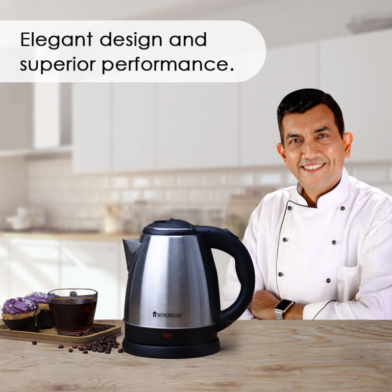 Wonderchef Renewed Crescent Electric Kettle | Stainless Steel | 1.5 Litres | Safety Locking Lid - Image 2