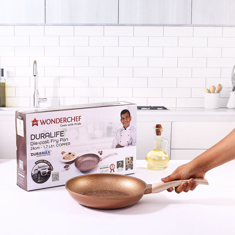 Duralife Die-cast 24 cm Fry Pan | 5 Layer Healthy Duramax Non-Stick Coating | Soft Touch Handle | Pure Grade Aluminium | PFOA Free | 1.7 litres | 2 Year Warranty | Copper - Image 7