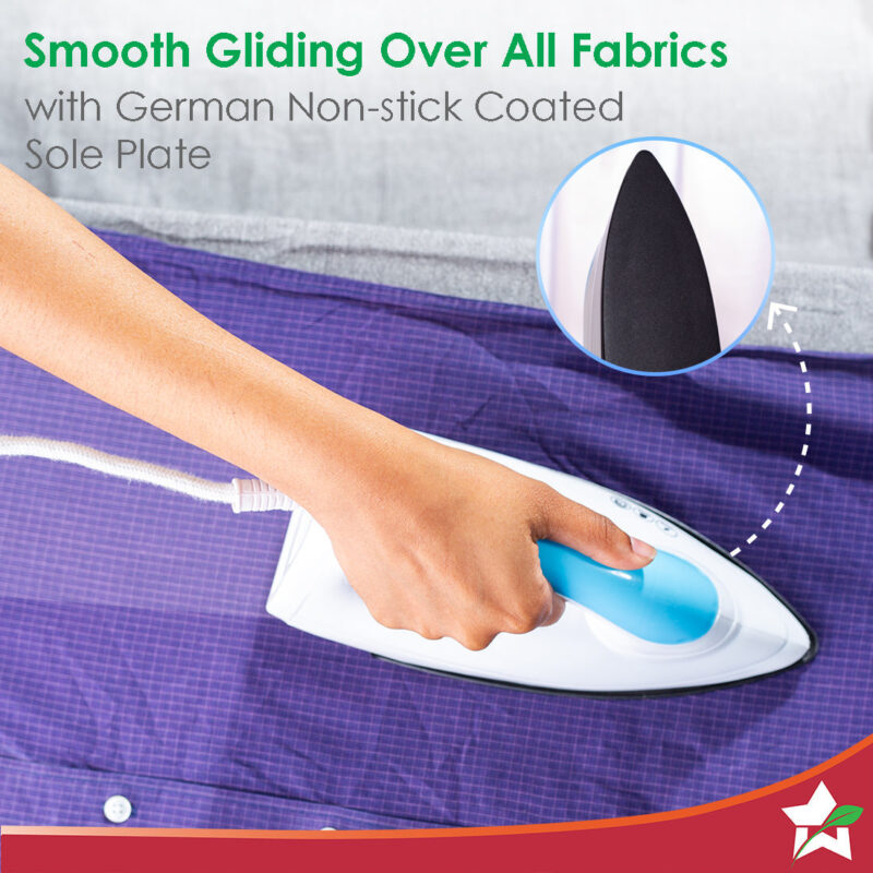 Swift Dry Iron | 1000W | Non-Stick Coated Sole Plate | Button Groove | Precision Tip | Temperature Control Dial | Quick Heating | Light and Compact Design | 2 Years Warranty - Image 4