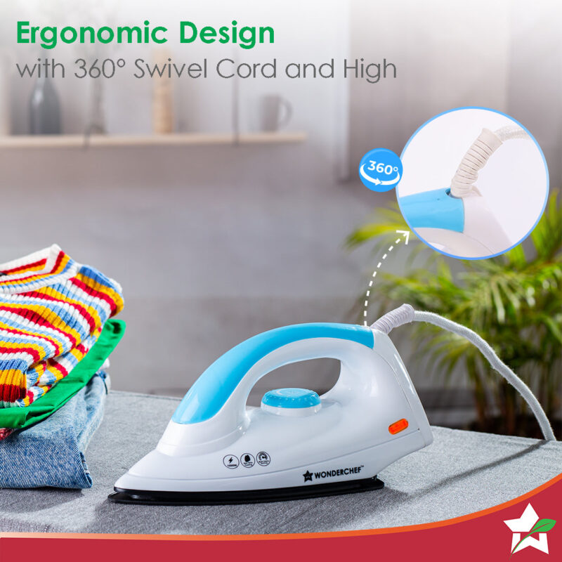 Swift Dry Iron | 1000W | Non-Stick Coated Sole Plate | Button Groove | Precision Tip | Temperature Control Dial | Quick Heating | Light and Compact Design | 2 Years Warranty - Image 5