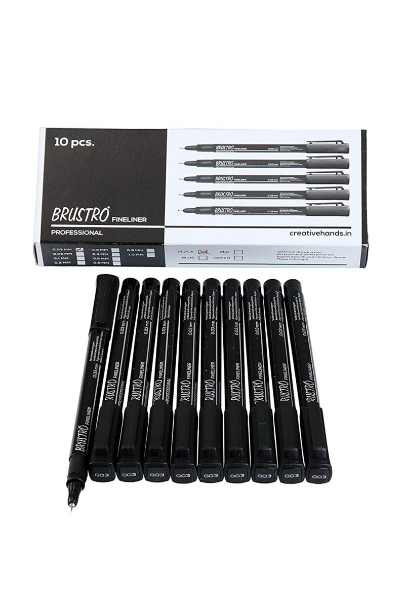 Brustro Professional Pigment Based Fineliner | Black | Set of 10 - Tip Size 0.03mm |Archival Waterproof UV Resistant Ink |Ideal For Technical Drawing,Waterproof,Artist Illustration,Sketching,Mandala - Image 4