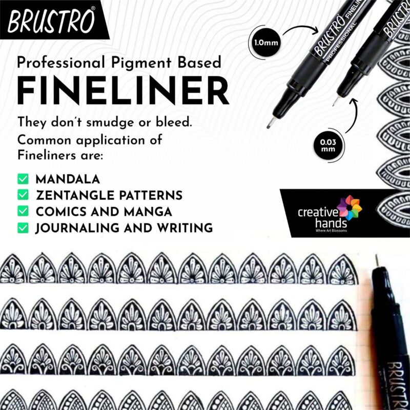 Brustro Professional Pigment Based Fineliner – Set of 10 with Artists Sketch Book, A5,160 GSM - Image 3