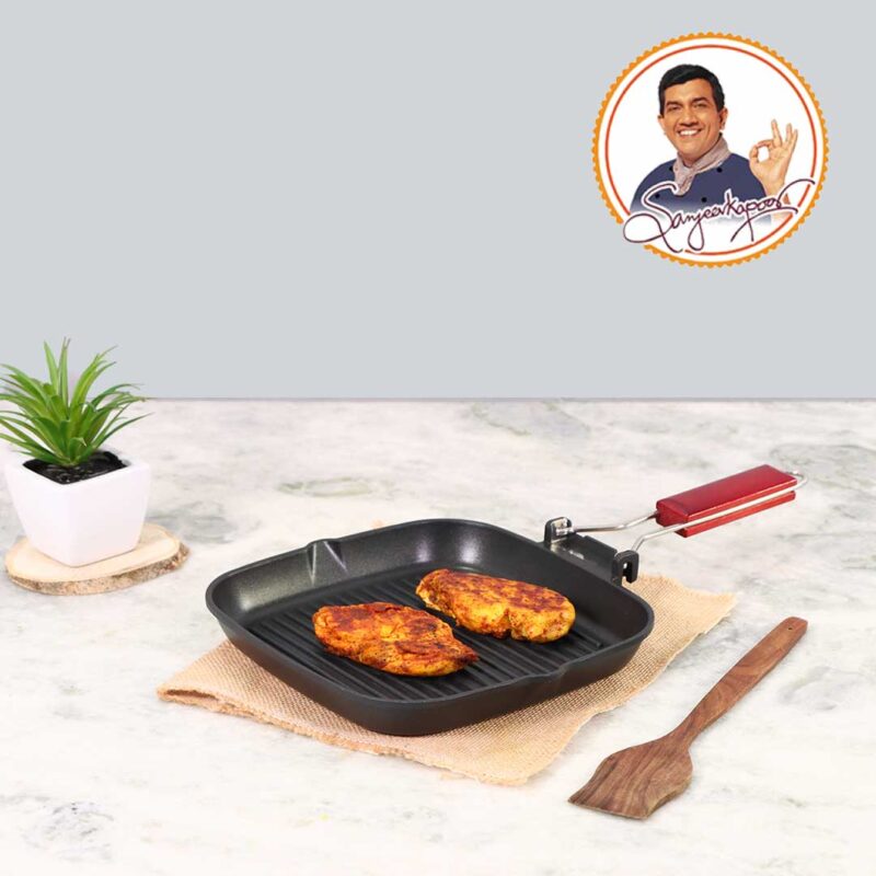 Caesar Nonstick Folding  Grill Pan | Ideal for Barbeque, Tandoori & Sandwiches | Smart Folding Handle | Space Saver | Gas & Induction Friendly | PFOA Free | 2.3L | 5 Year Warranty | Black - Image 7