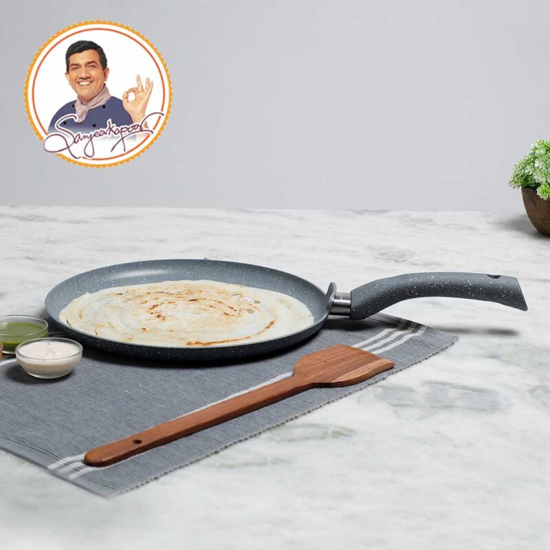 Granite 28cm Non-Stick Dosa Tawa | Induction Bottom | Soft-Touch Handles | Virgin Aluminium | PFOA/Heavy Metals Free | 3.5mm | 2 Year Warranty | Grey - Image 5