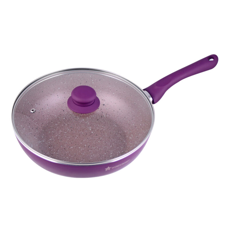 Royal Velvet 24 cm Aluminium Non-stick Wok With Lid, 2.7 L, Purple - Image 5