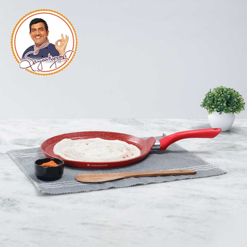 Royal Velvet 28cm Non-stick Dosa Tawa, Induction bottom, Soft-touch Handle, Virgin Grade Aluminium, PFOA/Heavy metals free, 3mm, 2 years warranty, Red - Image 5
