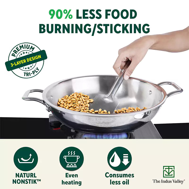 TurboCuk Tri-ply Stainless Steel Kadai+ Steel Lid, Premium Quality, 3 Layer Thick Body, 100% Toxin-free, Non-stick, Induction & Gas, 3L/3.5L/3.9L/4.5L - Image 7