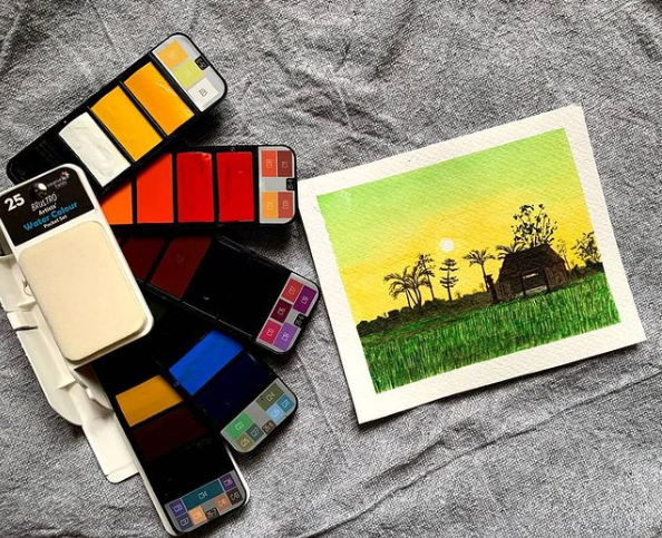 BRUSTRO Artists Watercolour Paint Pan Set of 25 with Artists Watercolour Paper 300 GSM, 25% Cotton, Color, Cold Pressed, A4 (Pack of 12), A3 (Pack of 6) & A5 (Pack of 24) - Image 7