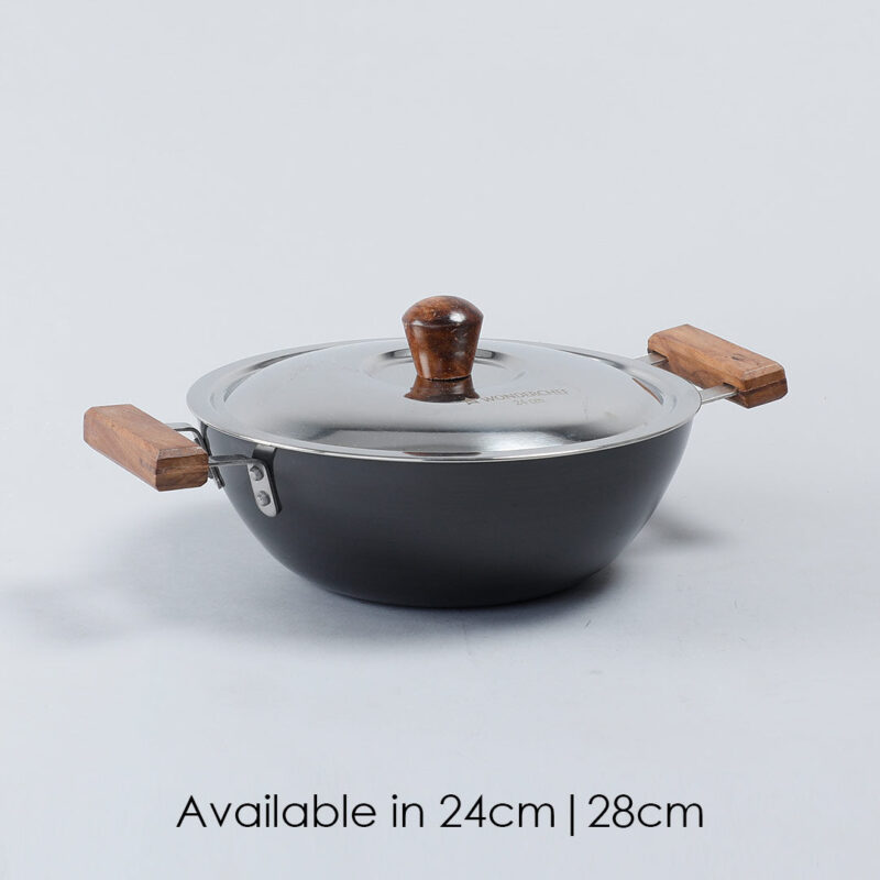 Ebony Hard Anodized 24 cm Wok with Lid 2.7 L | Ideal for Biryani, Pulao | Black - Image 5