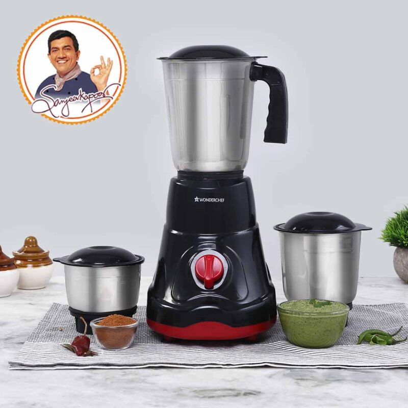 Ruby Mixer Grinder With 3 Jars and Anti-Rust Stainless Steel Blades, Ergonomic Handles, 550W, 5 Years Warranty, Red and Black - Image 4