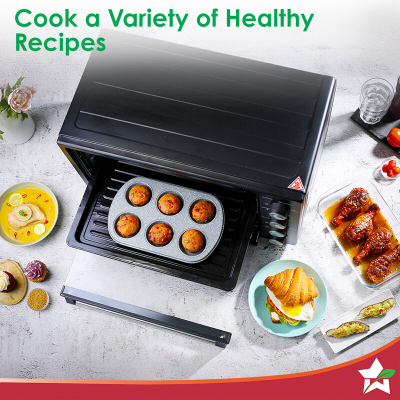 Oven Toaster Griller (OTG) - 48 L | With Rotisserie | Auto-Shut Off | Heat-Resistant Tempered Glass | 6-Stage Heat Selection Bake, Grill, Roast | Easy to Clean | Black | 2 Year Warranty - Image 5