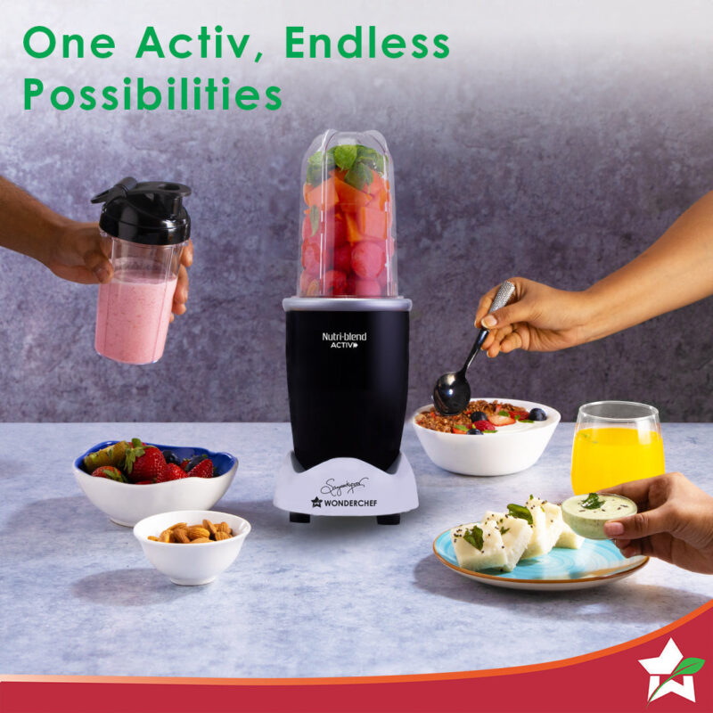Nutri-blend Activ Mixer Grinder Blender, Smoothie Maker, 500W 22000 RPM 100% Full Copper Motor, 2 Unbreakable BPA Free Jars, SS Blades, 2 Year Warranty, Recipe book by Chef Sanjeev Kapoor, Black - Image 5