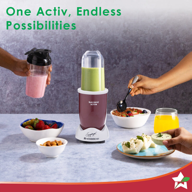 Nutri-blend Activ Mixer Grinder Blender, Smoothie Maker, 500W 22000 RPM 100% Full Copper Motor, 2 Unbreakable BPA Free Jars, SS Blades, 2 Year Warranty, Recipe book by Chef Sanjeev Kapoor, Red - Image 5