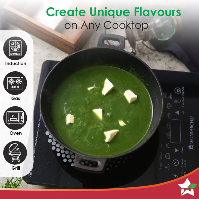 Forza 24 cm Cast-iron Kadhai, Pre-Seasoned Cookware, Induction Friendly, 1.9L, 3.8mm - Image 7