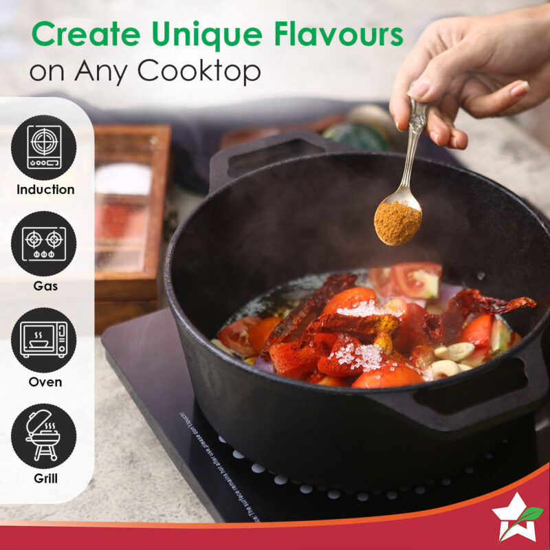 Forza 25 cm Cast-Iron Casserole with Lid | Pre-Seasoned Cookware | Induction Friendly | 4.7 L | 3.8 mm with Lifetime Exchange Warranty - Image 7