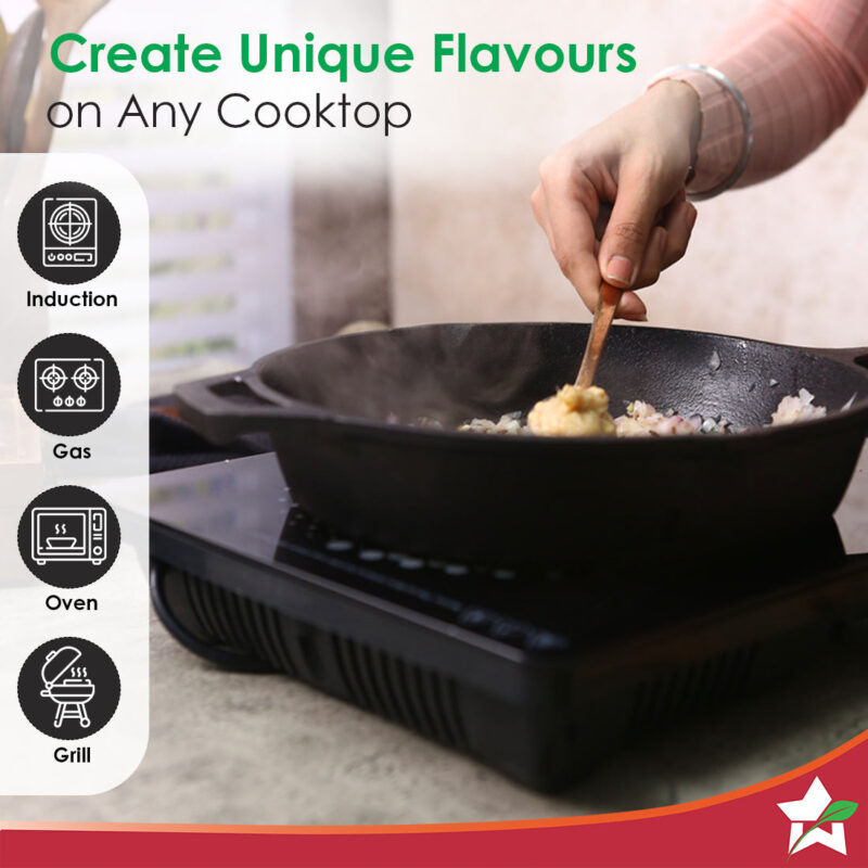 Forza Cast-Iron 20 cm Fry Pan, Pre-Seasoned Cookware, Induction Friendly, 3.8mm - Image 7