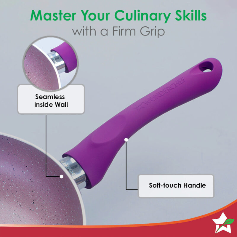Royal Velvet Non-stick 24cm Fry pan I Induction Ready | Soft-touch handles |Non – Toxic I Virgin Aluminium| 3 mm thick | 1.8 litres | 2 year warranty | Purple - Image 5