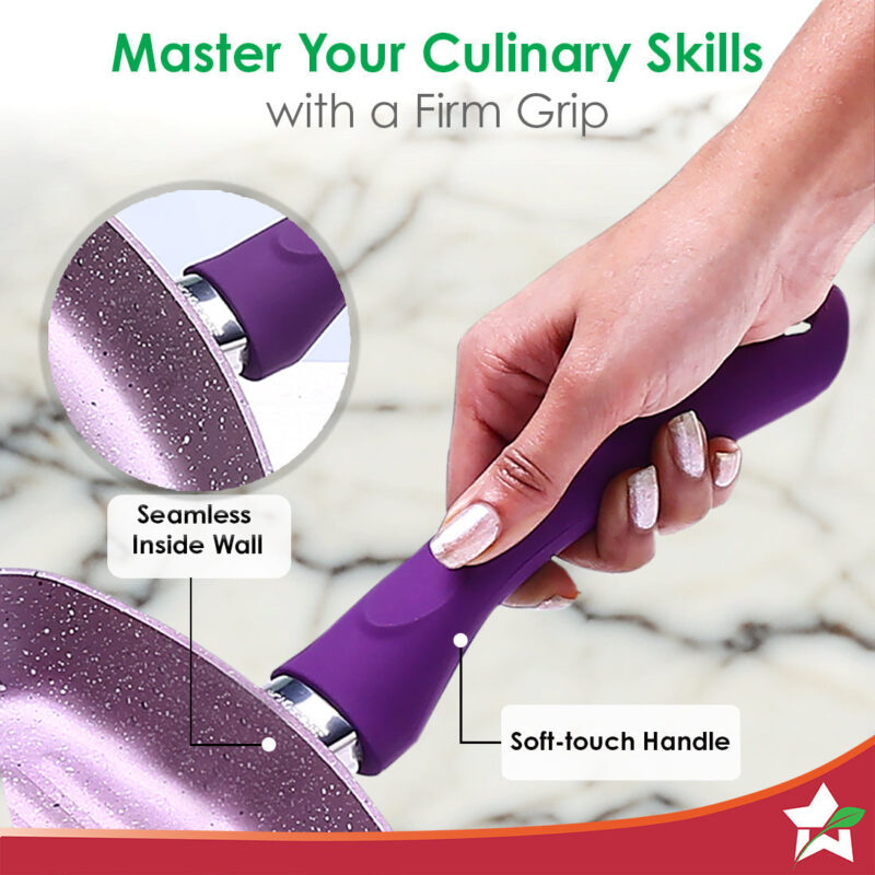 Royal Velvet 20cm Grill Pan | Soft-touch handles |Non – Toxic I Virgin Aluminium| 3 mm thick | 2 year warranty | Purple - Image 5