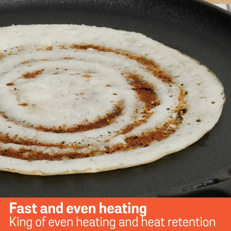 Meyer Pre-Seasoned Cast Iron Flat Dosa, Roti, Chapati Tawa Pan with Stick Handle, Dosa Kallu, Iron Tawa Big Size | Pre-Seasoned Iron Cookware | Gas and Induction Compatible | 28cm, Black - Image 5