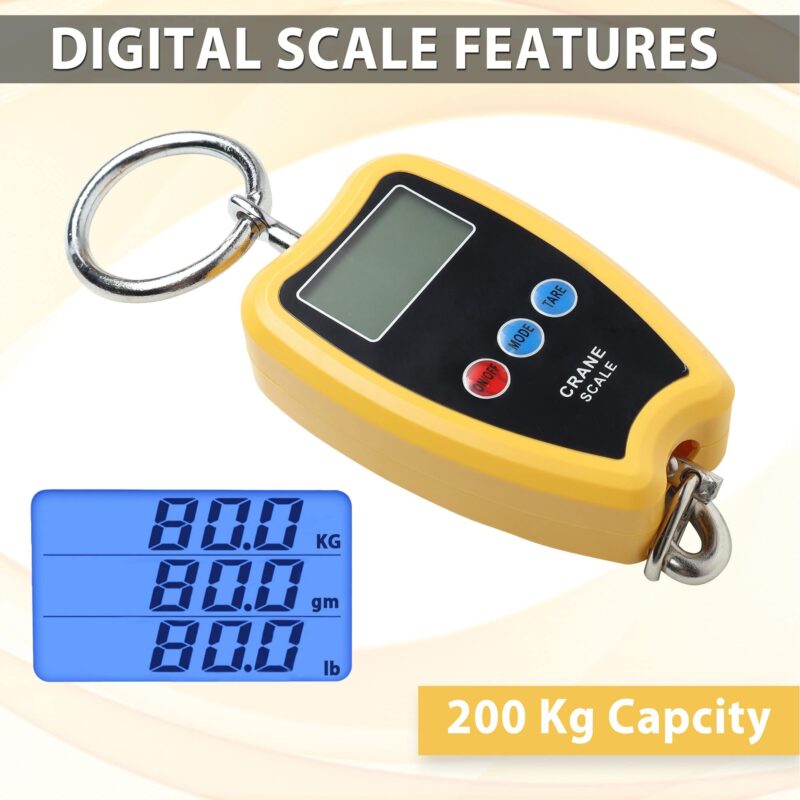 NIVAYO 200 Kg Capacity, Mini Crane Scale with 2 AAA Batteries for Luggage, Home Weighing Scale (Yellow) - Image 3