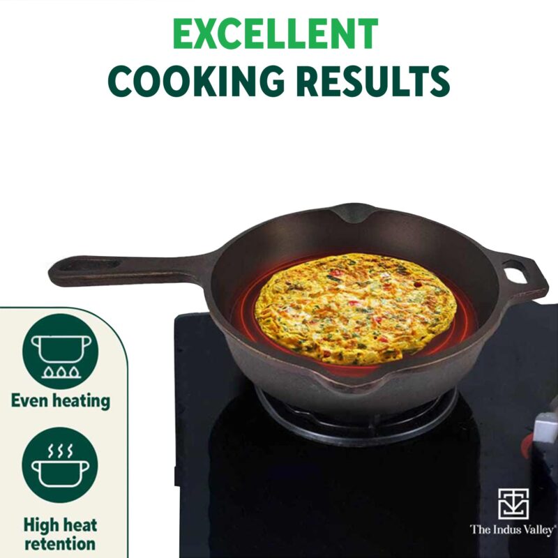The Indus Valley Super Smooth Cast Iron Fry Pan/Skillet With Long Handle|Medium,25.4Cm/10Inch,1.7Ltr,2.4Kg|Induction Friendly|Nonstick Pre-Seasoned,100% Pure & Toxin Free,No Chemical Coating,Black - Image 6