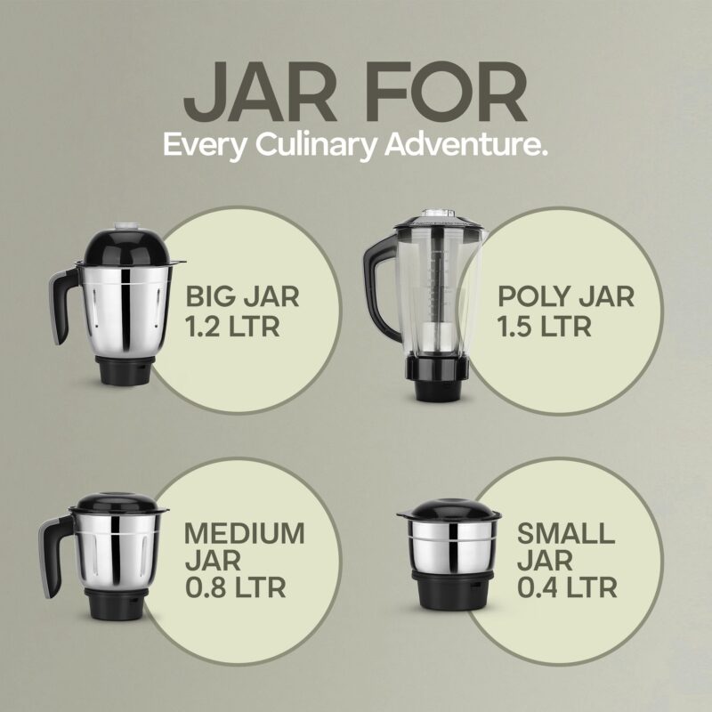 Longway Orion 900 Watt Juicer Mixer Grinder with 4 Jars for Grinding, Mixing, Juicing with Powerful Motor | 1 Year Warranty | (Black, 4 Jars) - Image 3