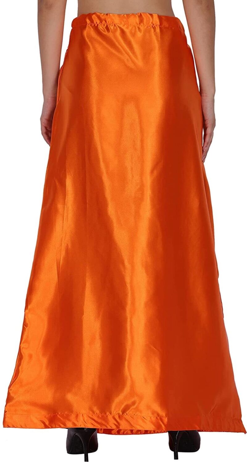 Guddan Women Satin Free Size Petticoat Underskirt Indian Lining for Sari (Orange) - Image 2