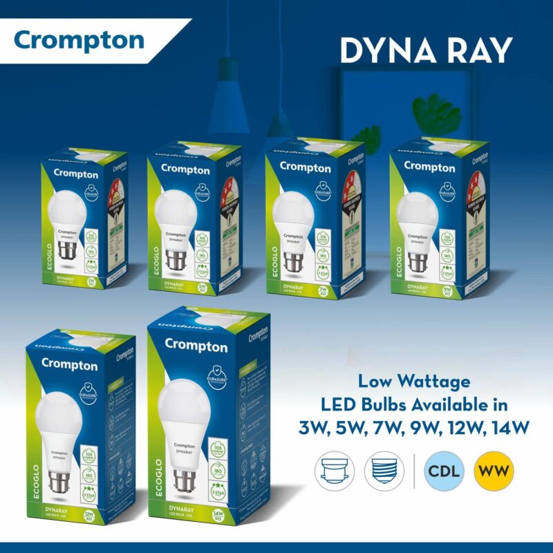 Crompton Dyna Ray 9W Round B22 LED Cool Day Light Pack of 2 - Image 2