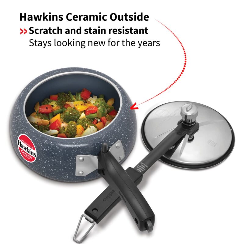 Hawkins 2 Litre Ceramic Nonstick Pressure Cooker, Induction Inner Lid Cooker, Granite Contura shaped Cooker, Best Cooker, Blue (ICC20) - Image 6