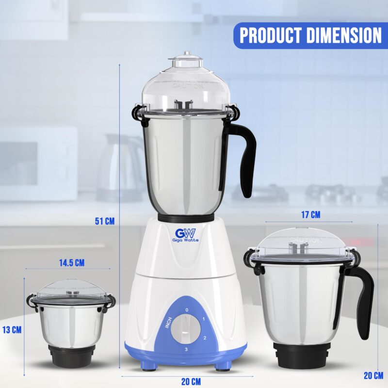 GIGAWATTS 1000W All-in-One Mixer Grinder Blender Heavy Duty Industrial Grade Electric Mixy, Three Stainless Steel Clip Jars with 3 Speed Control 21000 RPM (1 Year Warranty) - Image 3