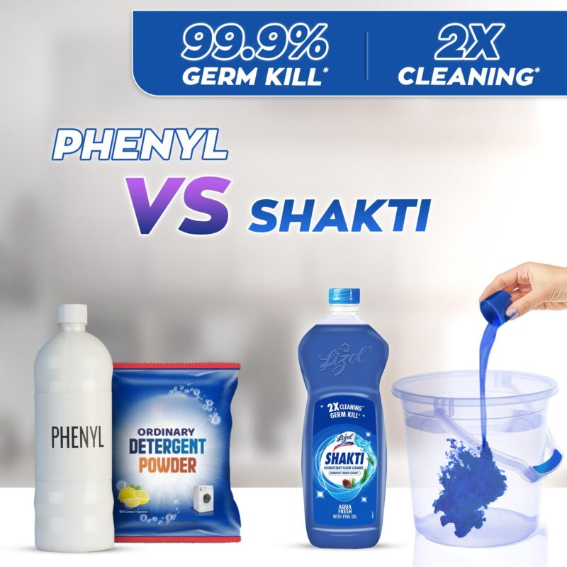 Lizol Shakti 900ml - Aqua Fresh Disinfectant Floor Cleaner | Suitable For All Floor Cleaner Mops - Image 5