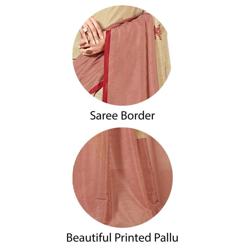 Vimla Women's Beige Malgudi Art Silk Uniform Printed Saree with Blouse (5899_Free Size, Beige) - Image 4